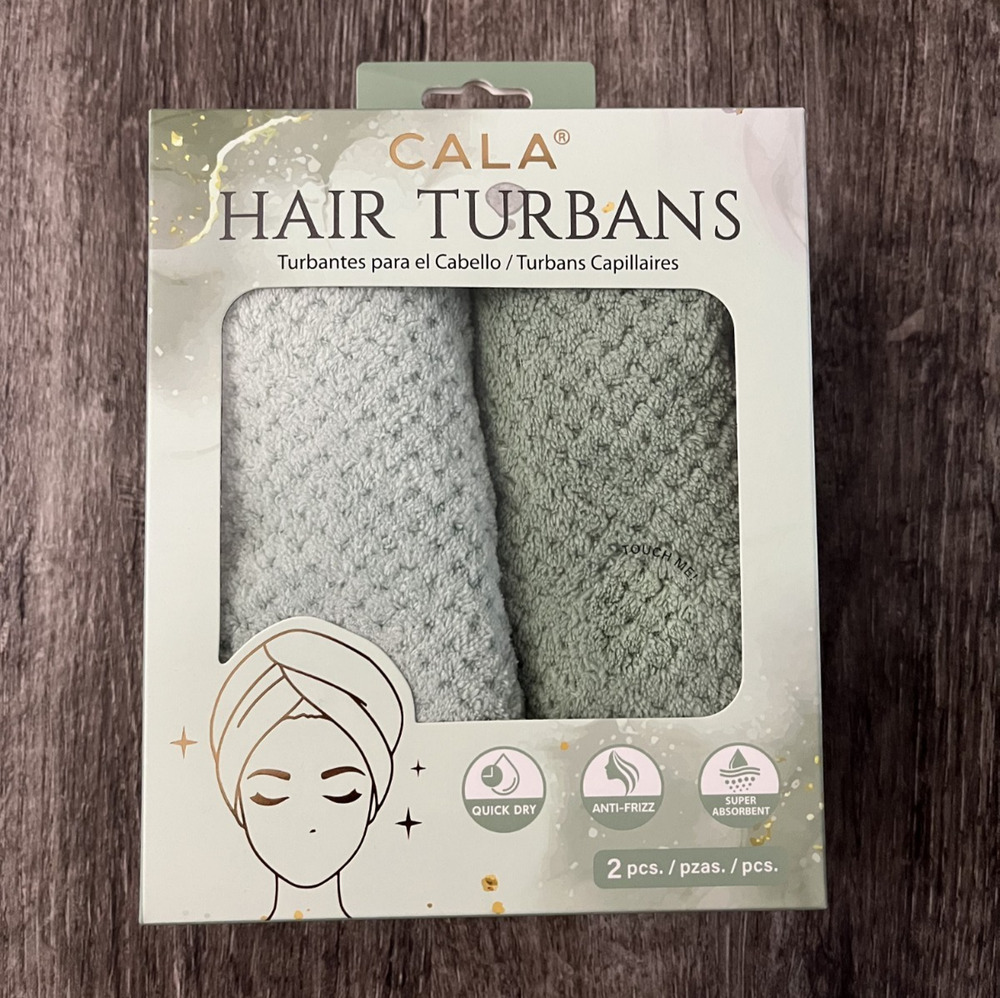 Cala Hair Turbans Microfiber Two Piece Green New in Box Unused Absorbent